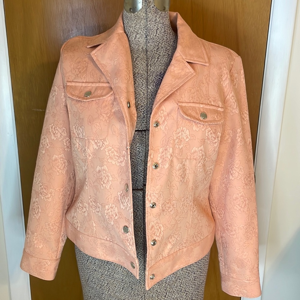Evan Picone Womens 10 Petite 10P Peach Floral Jacket Jean Jacket Style